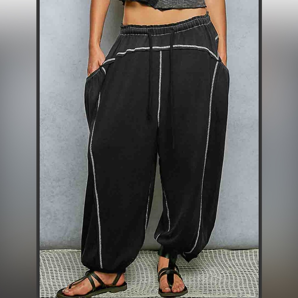 POL Black Relaxed Drawstring Harem Pants